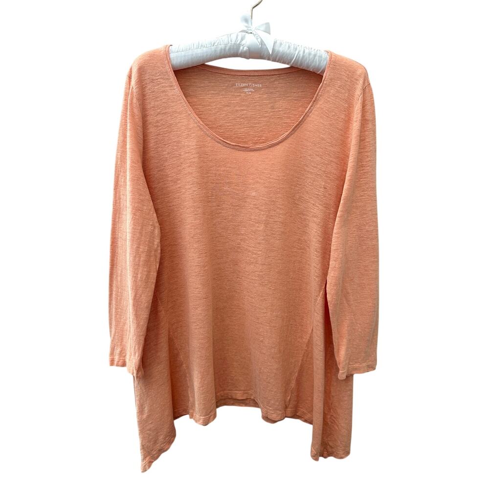 EILEEN FISHER Organic Cotton Hemp Coral Orange Scoop Neck Tunic Top Medium